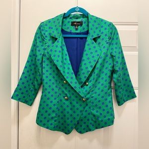 Monteau green and blue polka dot double breasted blazer with gold buttons Size M